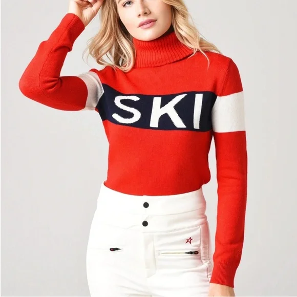 Perfect Moment Ski Marina wool turtleneck Red color block size M - Picture 3 of 9
